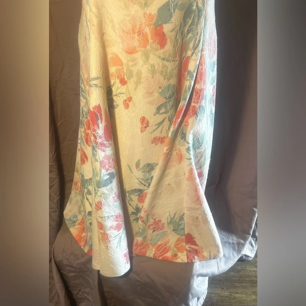 Calvin Klein Floral Midi Dress - Cream, Orange, Blue - Picture 3 of 12